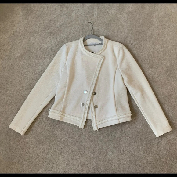 Calvin Klein cropped jacket blazer textured opened front white size Small - Picture 9 of 16